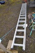 A HAILO ALUMINIUM DOUBLE EXTENSION LADDER with 15 rungs to each 420cm length