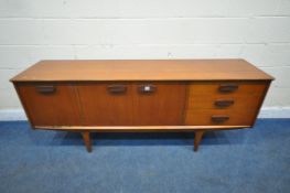 A MID CENTURY JENTIQUE TEAK SIDEBOARD, with three drawers, two cupboard doors and a fall front door,