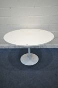 A MID-CENTURY SWEDISH JOHANSON DESIGN CIRCULAR PEDESTAL TABLE, diameter 110cm x height 72cm (
