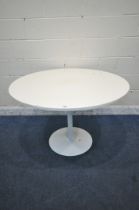A MID-CENTURY SWEDISH JOHANSON DESIGN CIRCULAR PEDESTAL TABLE, diameter 110cm x height 72cm (