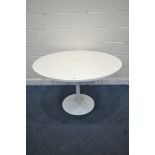 A MID-CENTURY SWEDISH JOHANSON DESIGN CIRCULAR PEDESTAL TABLE, diameter 110cm x height 72cm (