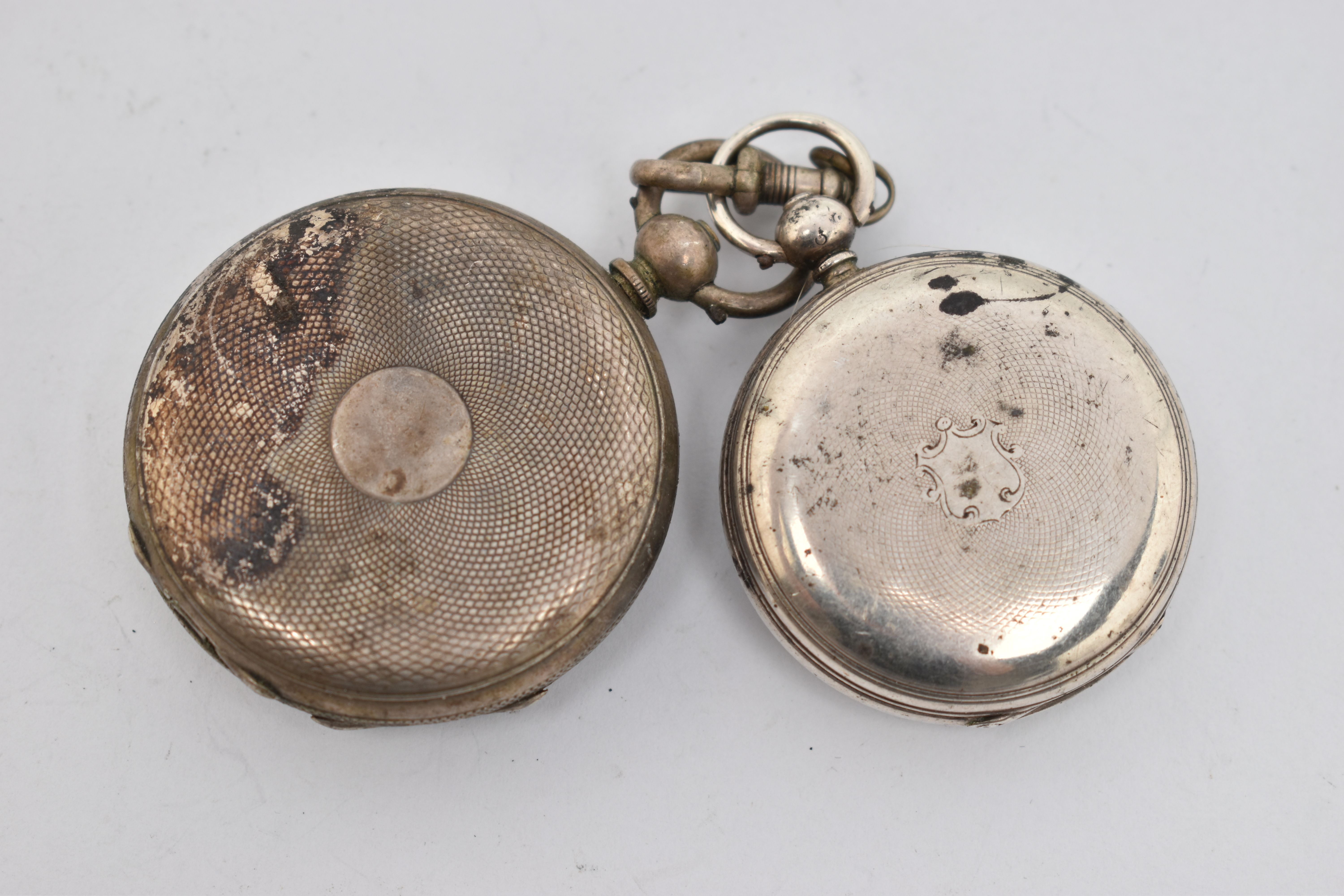 TWO POCKET WATCHES, both key wound movements, the first a silver pocket watch, with a round white - Image 2 of 3
