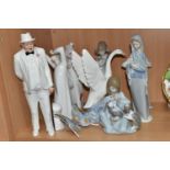 SEVEN LLADRO FIGURES, A NAO DUCK AND A ROYAL DOULTON 'SIR WINSTON CHURCHILL' HN3057, A.F., the