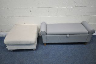 A LOAF SQUARE FOOTSTOOL, 68cm squared x height 48cm, along with a storage stool, with hinged lid (