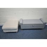 A LOAF SQUARE FOOTSTOOL, 68cm squared x height 48cm, along with a storage stool, with hinged lid (