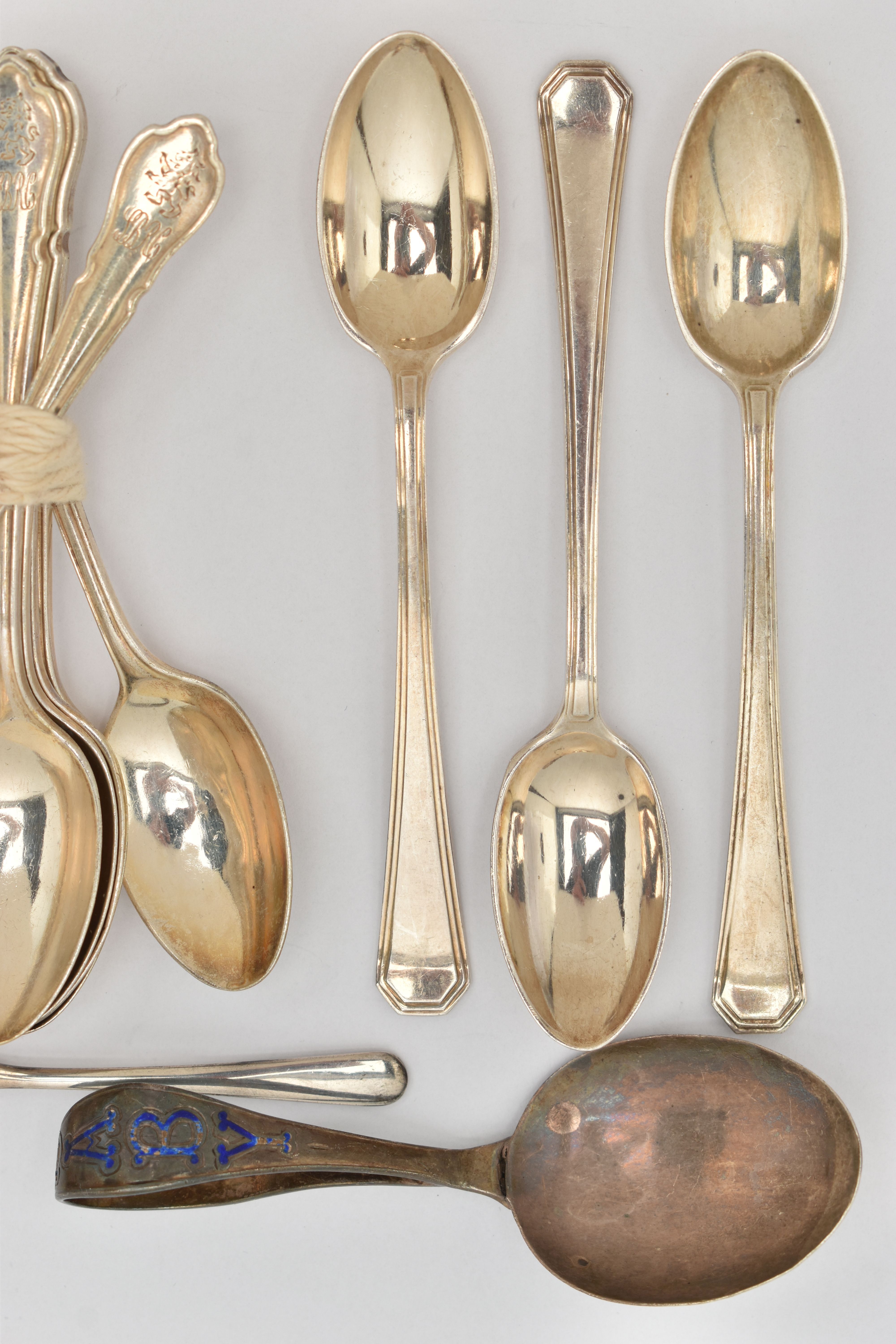 A SELECTION OF SILVER FLATWARE, to include a set of six Mappin & Webb coffee spoons, hallmark for - Image 2 of 4