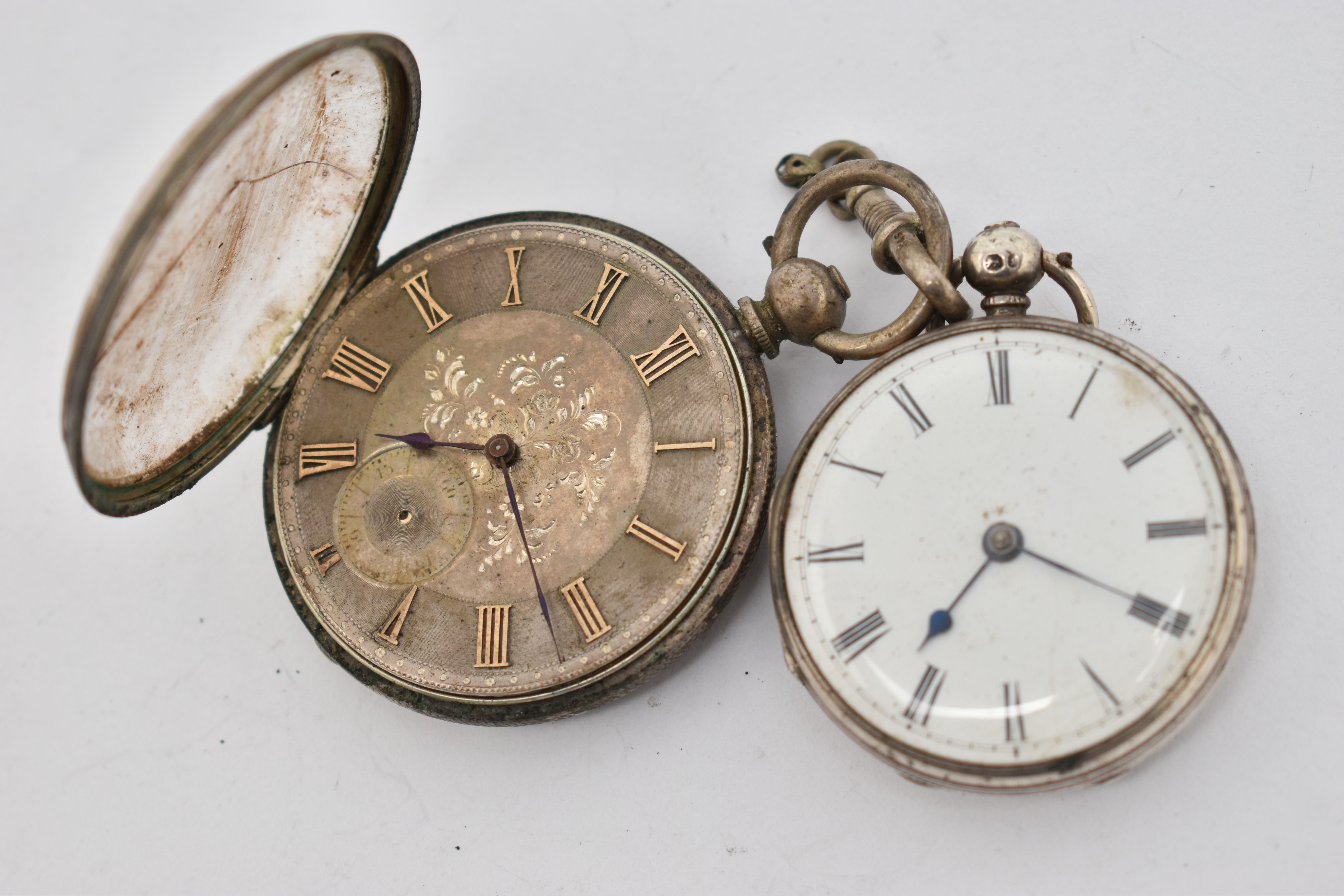 TWO POCKET WATCHES, both key wound movements, the first a silver pocket watch, with a round white - Image 3 of 3