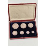 AN 1887 VICTORIA JUBILEE UK CASED PROOF COIN SET OF COINS, seven coins from Crown to 3d (Crown