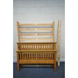 A JULIAN BOWEN PINE 4FT6 BEDSTEAD, with side rails, slats, central support and a bag of bolts (