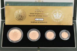 A 2002 UNITED KINGDOM GOLD PROOF 4-COIN BOXED SOVEREIGN SET, (Rose Gold) including Timothy Noads