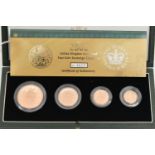 A 2002 UNITED KINGDOM GOLD PROOF 4-COIN BOXED SOVEREIGN SET, (Rose Gold) including Timothy Noads