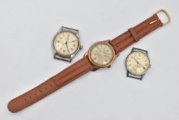 THREE GENTS WATCHES, to include a gold plated 'Allaine' automatic watch, textured silver dial,