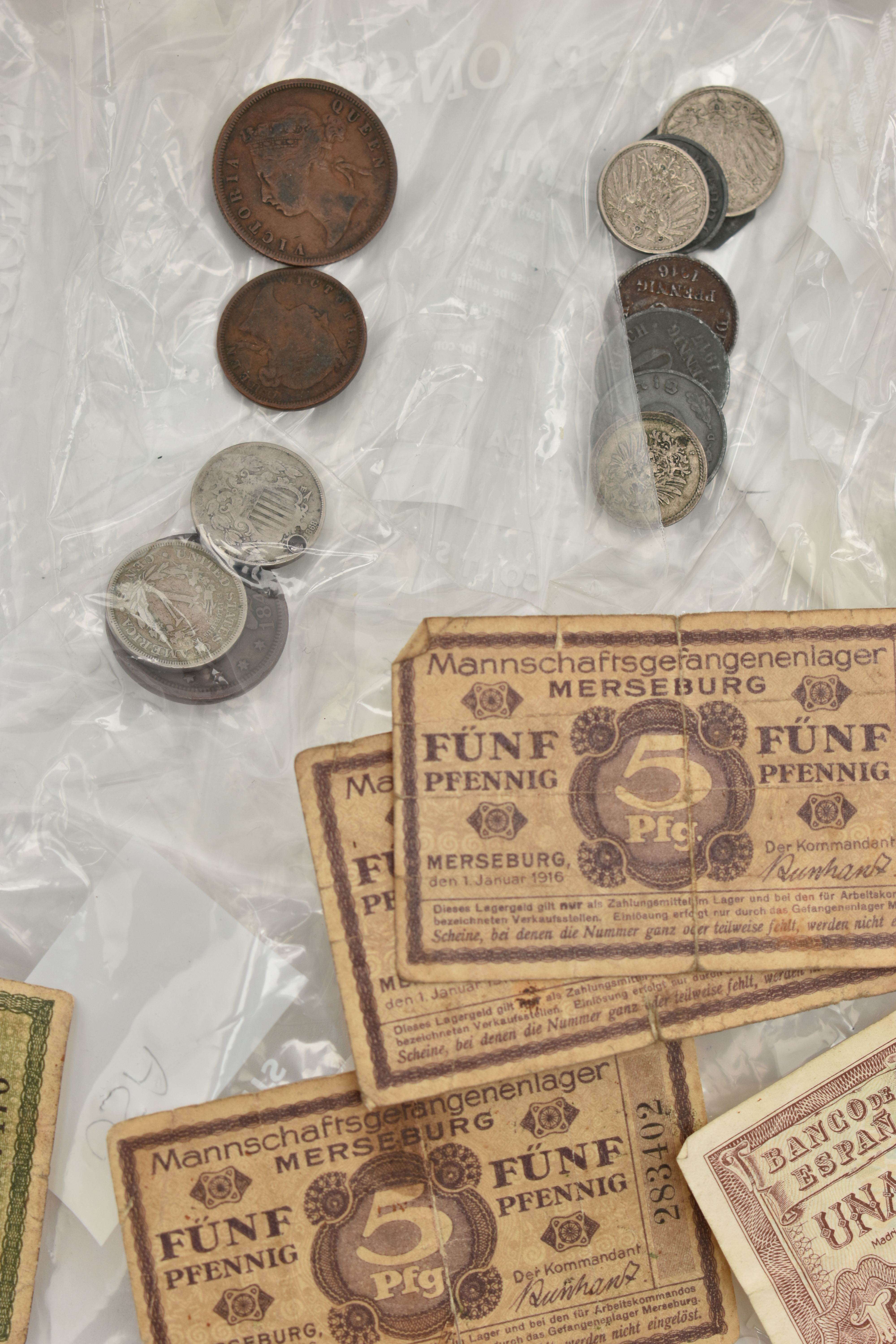 A TIN CONTAINING MIXED WORLD COINS, to include 1890s Japan One Yen, Silver Rupee Hyderabad, 1900 - Image 3 of 8