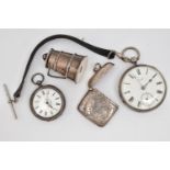 A SMALL COLLECTION OF SILVER ITEMS, to include a silver cased open face pocket watch, key wound