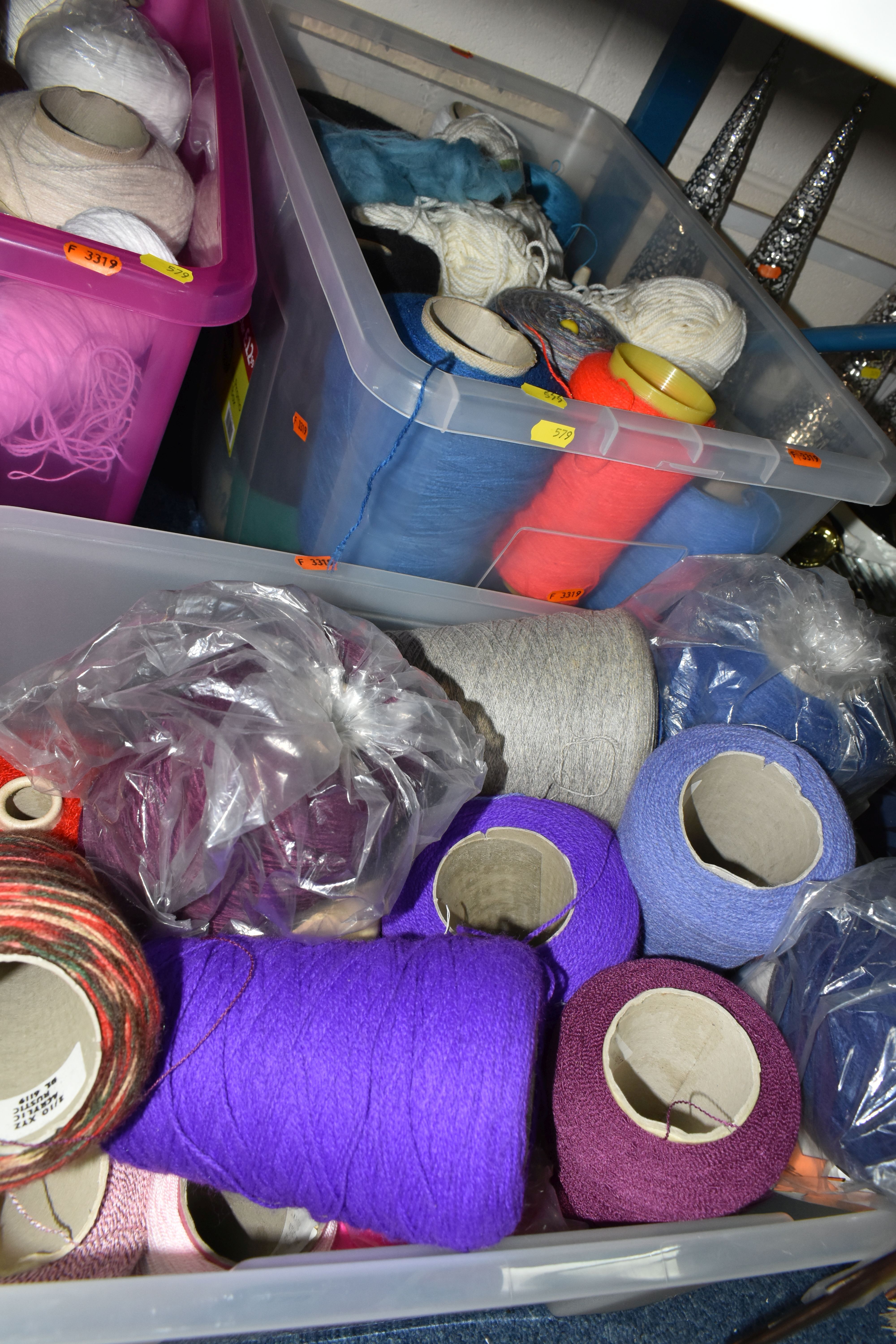 EIGHT BOXES OF YARN, FABRIC, PATTERNS, SPINNING BOOKS, ETC, the reels of yarn in assorted colours, - Image 2 of 4