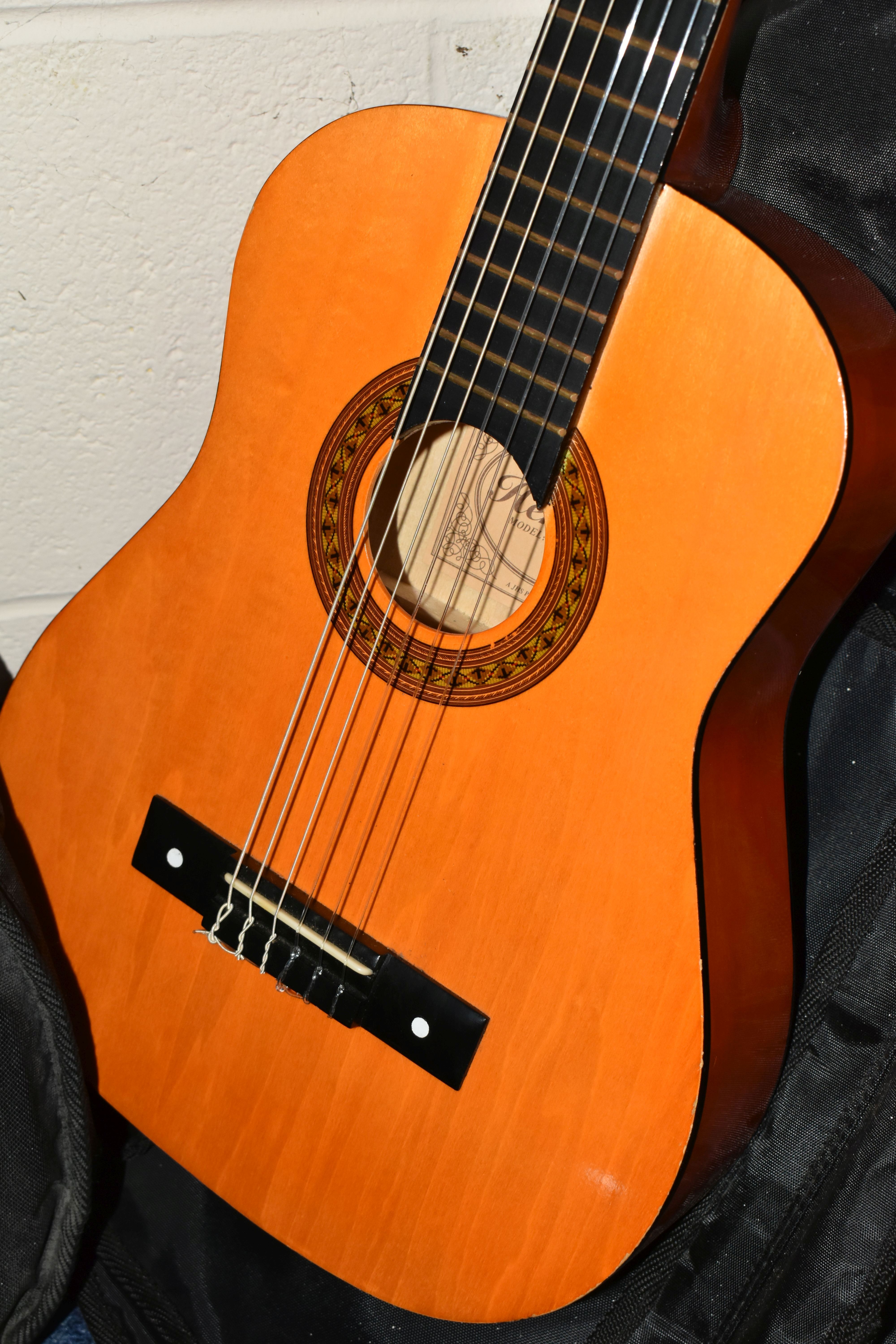 A 'VINTAGE' BANJO AND CHILD'S ACOUSTIC GUITAR, comprising a six string banjo with a soft case and - Image 5 of 8
