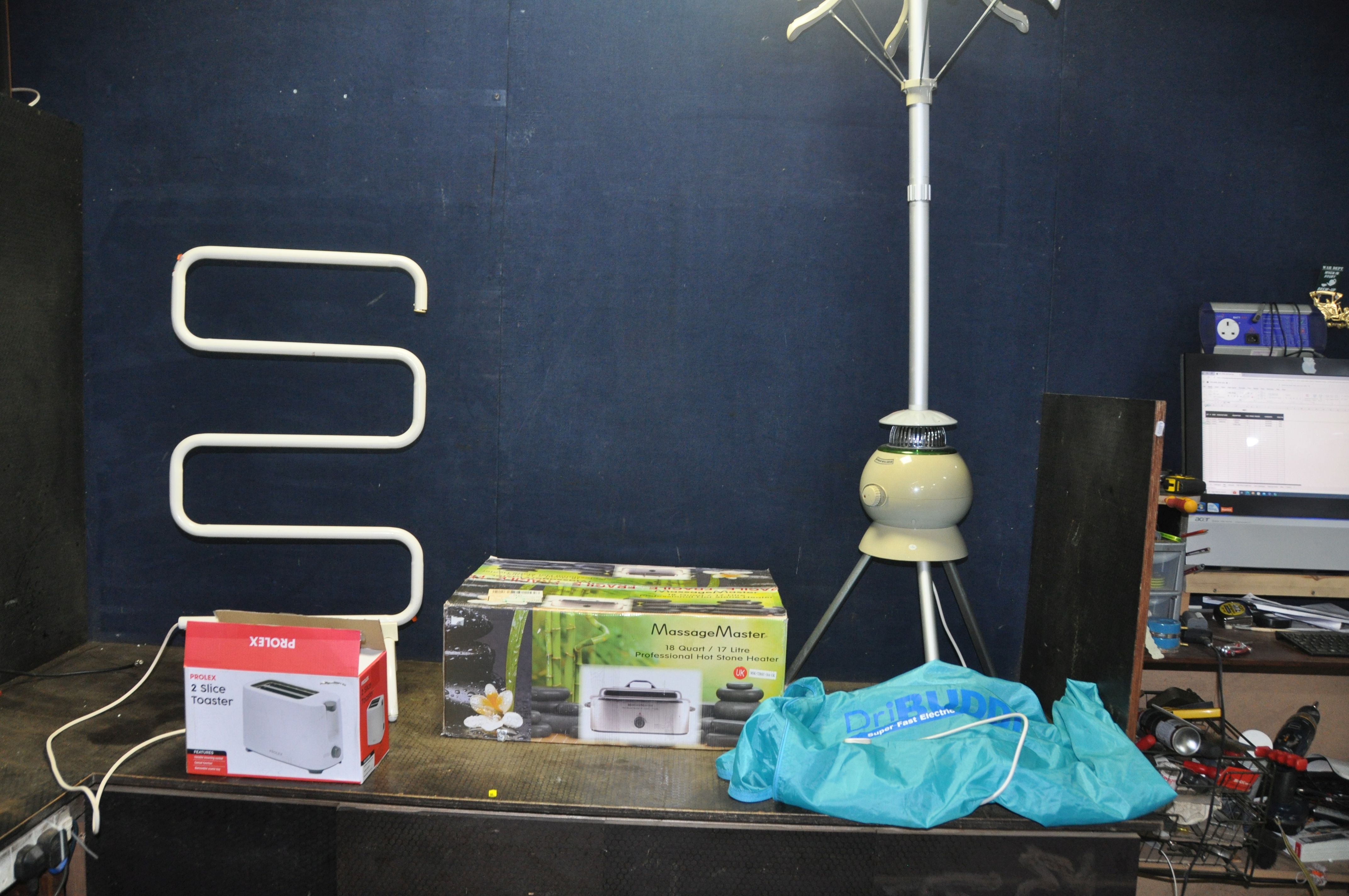 A SELECTION OF HOUSEHOLD ELECTRICALS including a Dri Buddi rotary electric clothes dryer, a heater