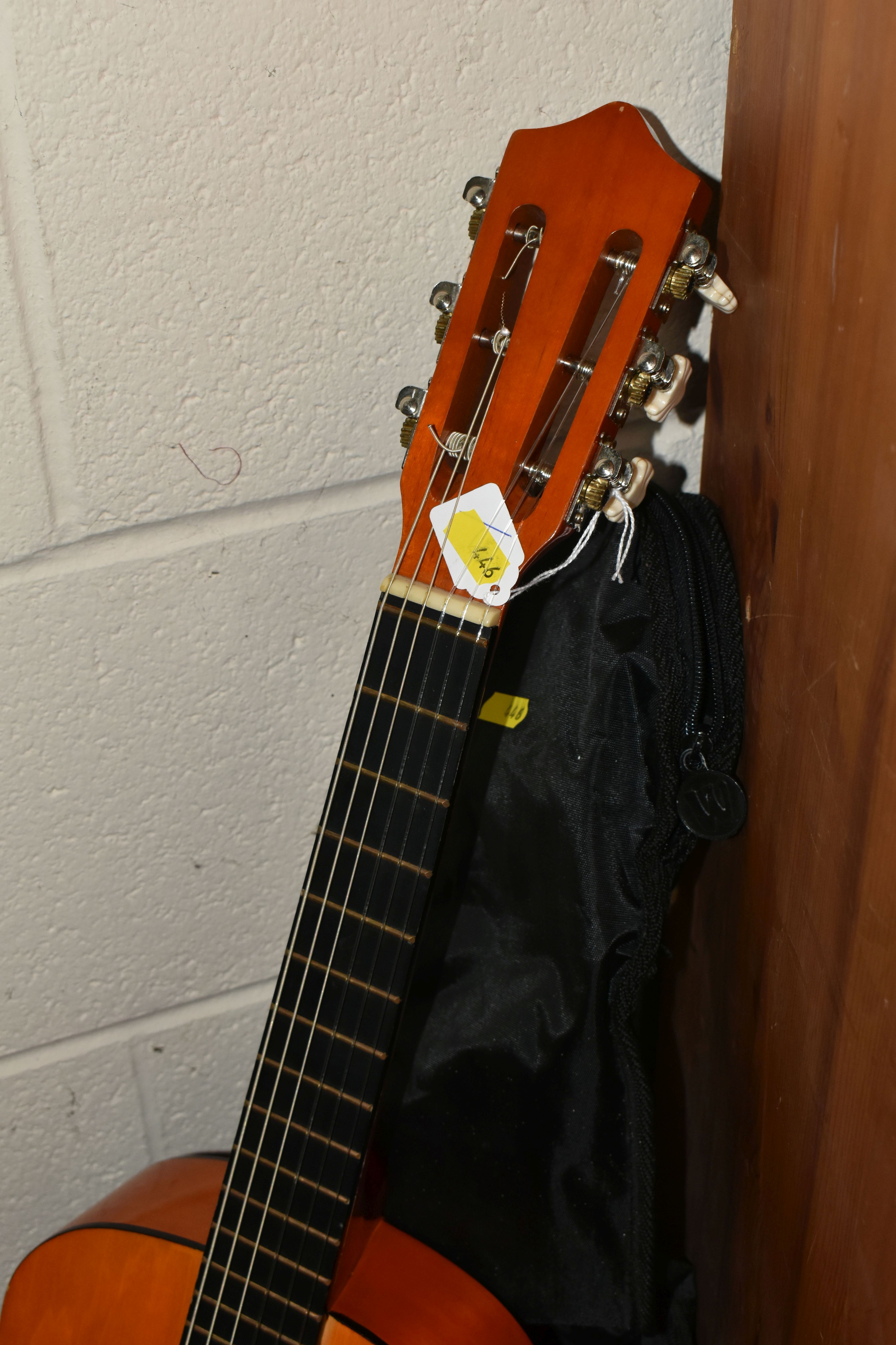 A 'VINTAGE' BANJO AND CHILD'S ACOUSTIC GUITAR, comprising a six string banjo with a soft case and - Image 4 of 8