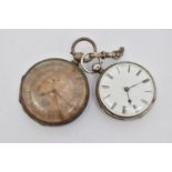 TWO POCKET WATCHES, both key wound movements, the first a silver pocket watch, with a round white