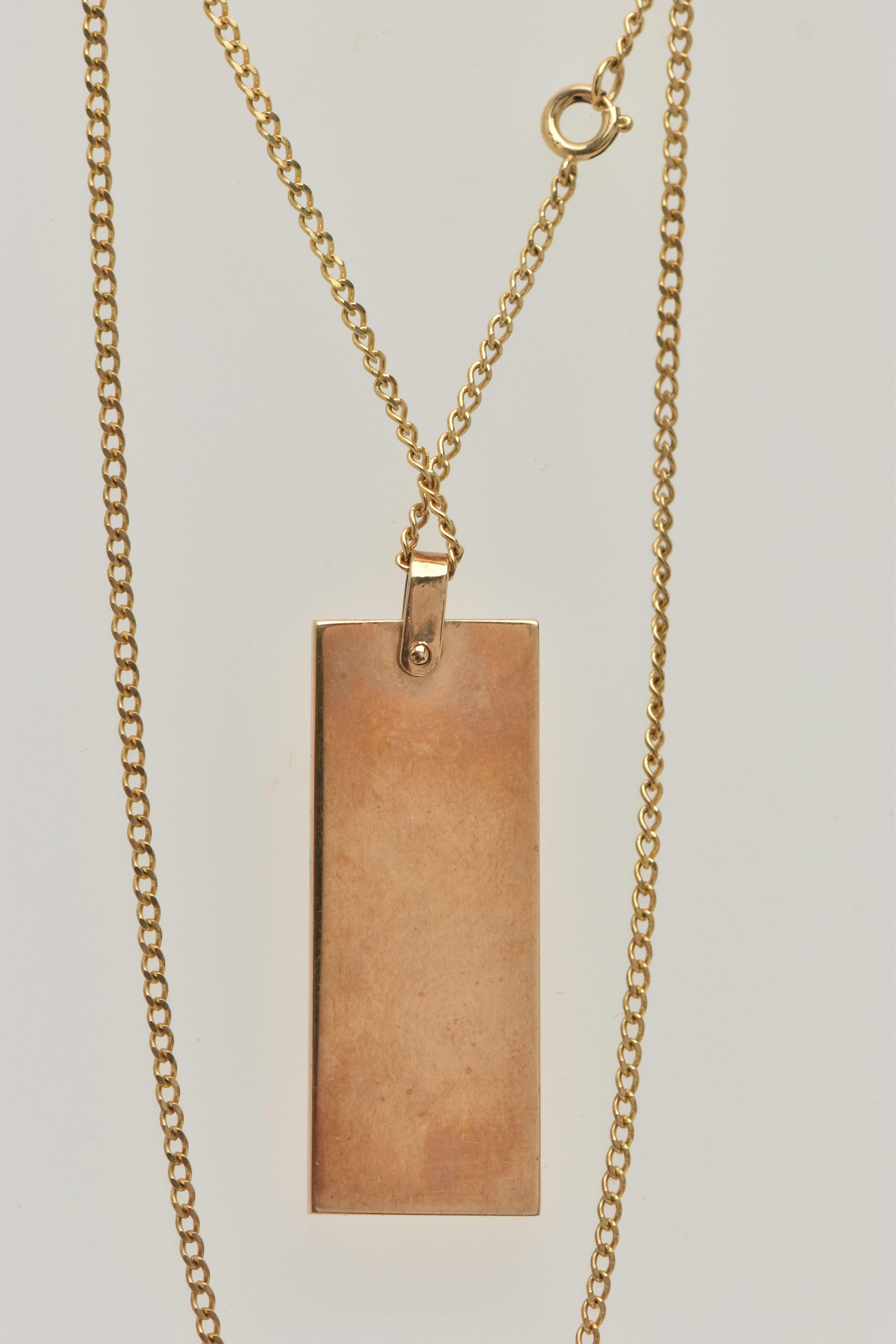 A 9CT GOLD INGOT PENDANT AND CHAIN, the rectangular pendant with large hallmark for Birmingham 1977, - Image 3 of 3