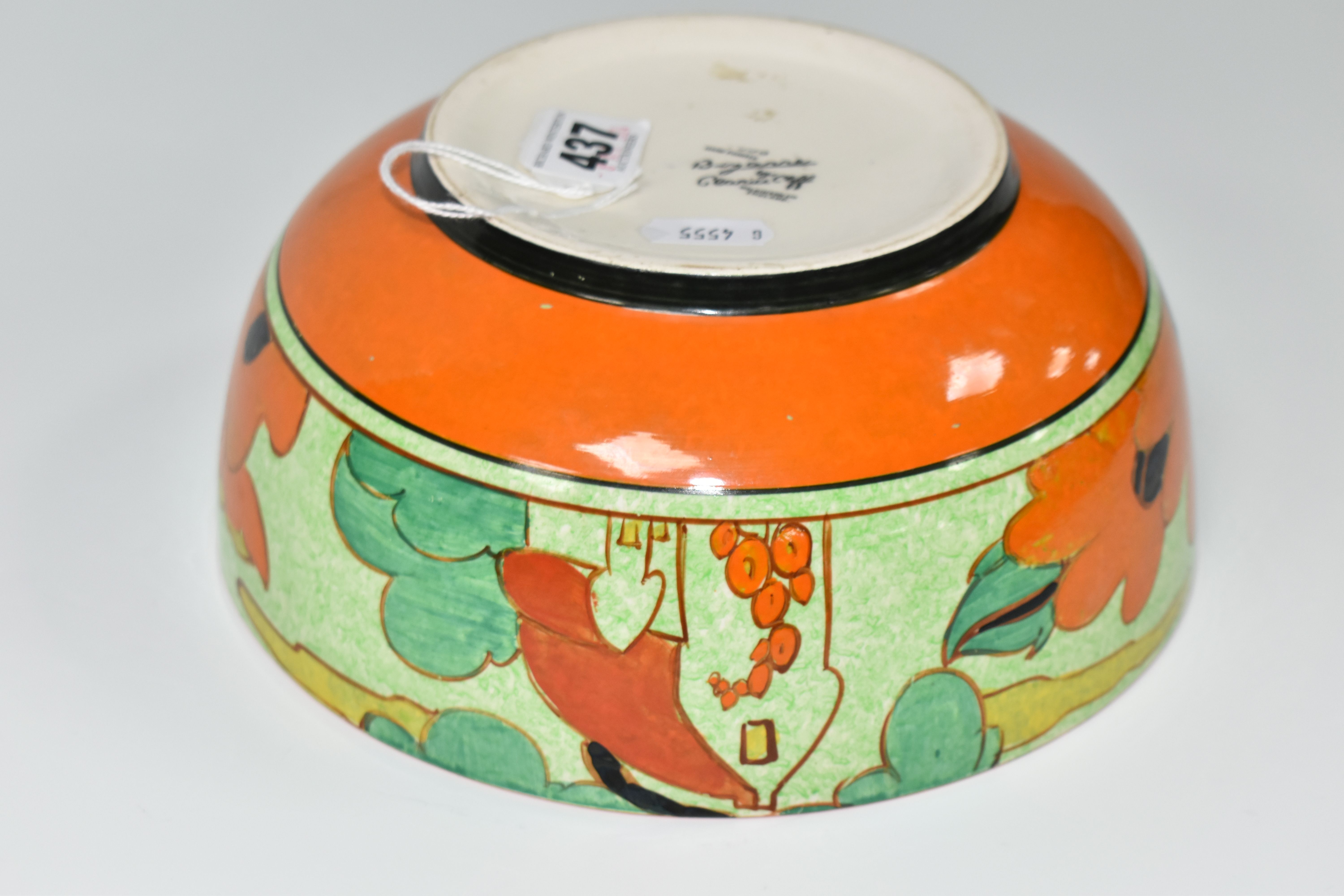 A CLARICE CLIFF 'CAFÉ AU LAIT' RED ROOFS BOWL, diameter 21cm orange, blue and brown banding, black - Image 7 of 7