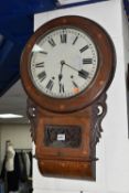 A WOODEN WALL CLOCK, eight day striking with key and pendulum, height 65cm, clock winds (1) (
