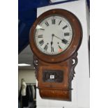 A WOODEN WALL CLOCK, eight day striking with key and pendulum, height 65cm, clock winds (1) (