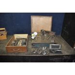 A SELECTION OF ENGINEER MARKING AND MEASURING EQUIPMENT including a 18in square marking table with