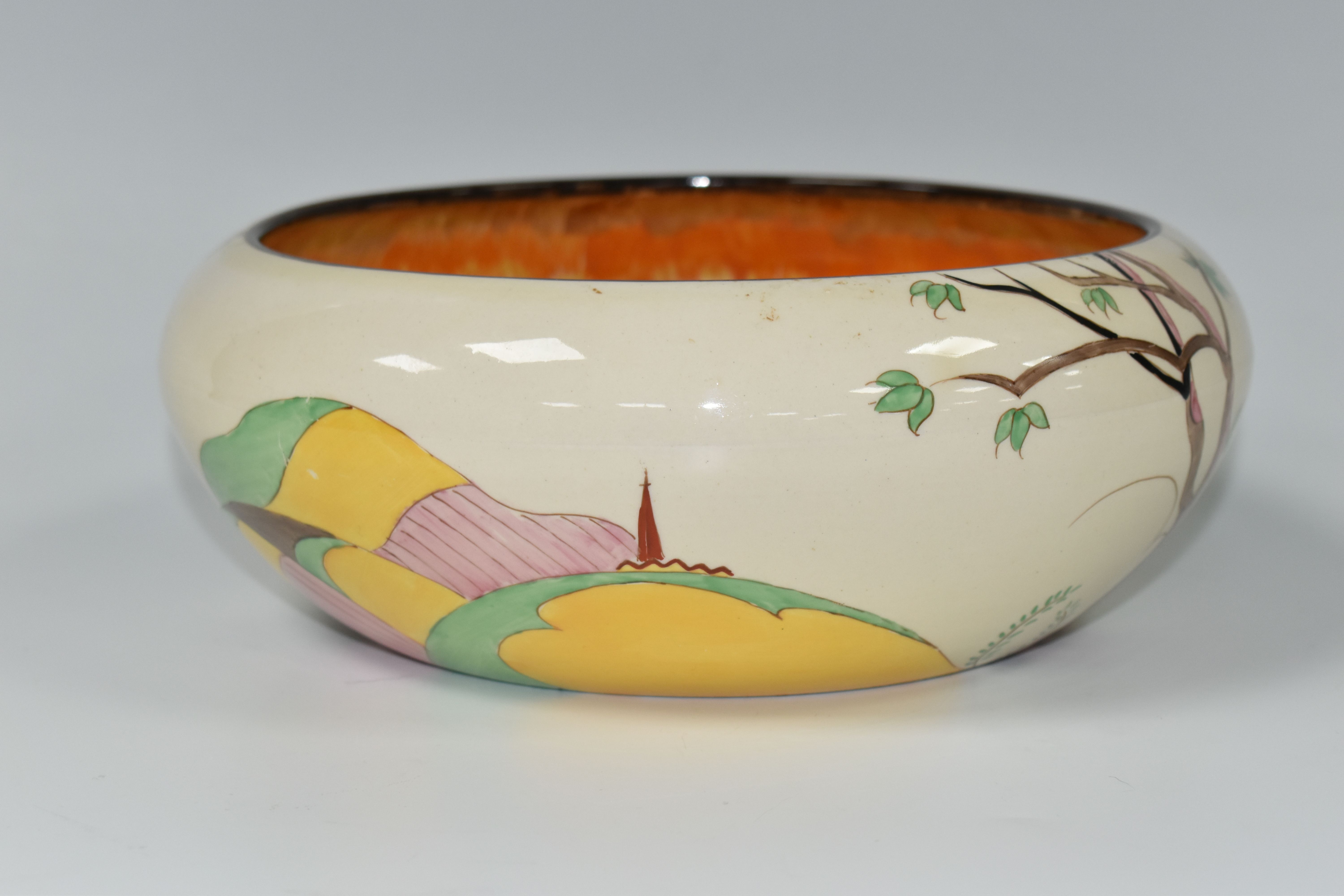 A CLARICE CLIFF BIZARRE SPIRE PATTERN BOWL, shape no.55, the interior with brown, orange and - Image 3 of 7