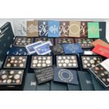 A LARGE PLASTIC STORAGE BOX CONTAINING ROYAL MINT COIN SETS, to include (12) x BU sets 1971-1982,