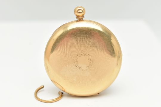 A MID VICTORIAN, 18CT GOLD OPEN FACE POCKET WATCH, key wound, round floral detailed gold dial, Roman - Image 2 of 5