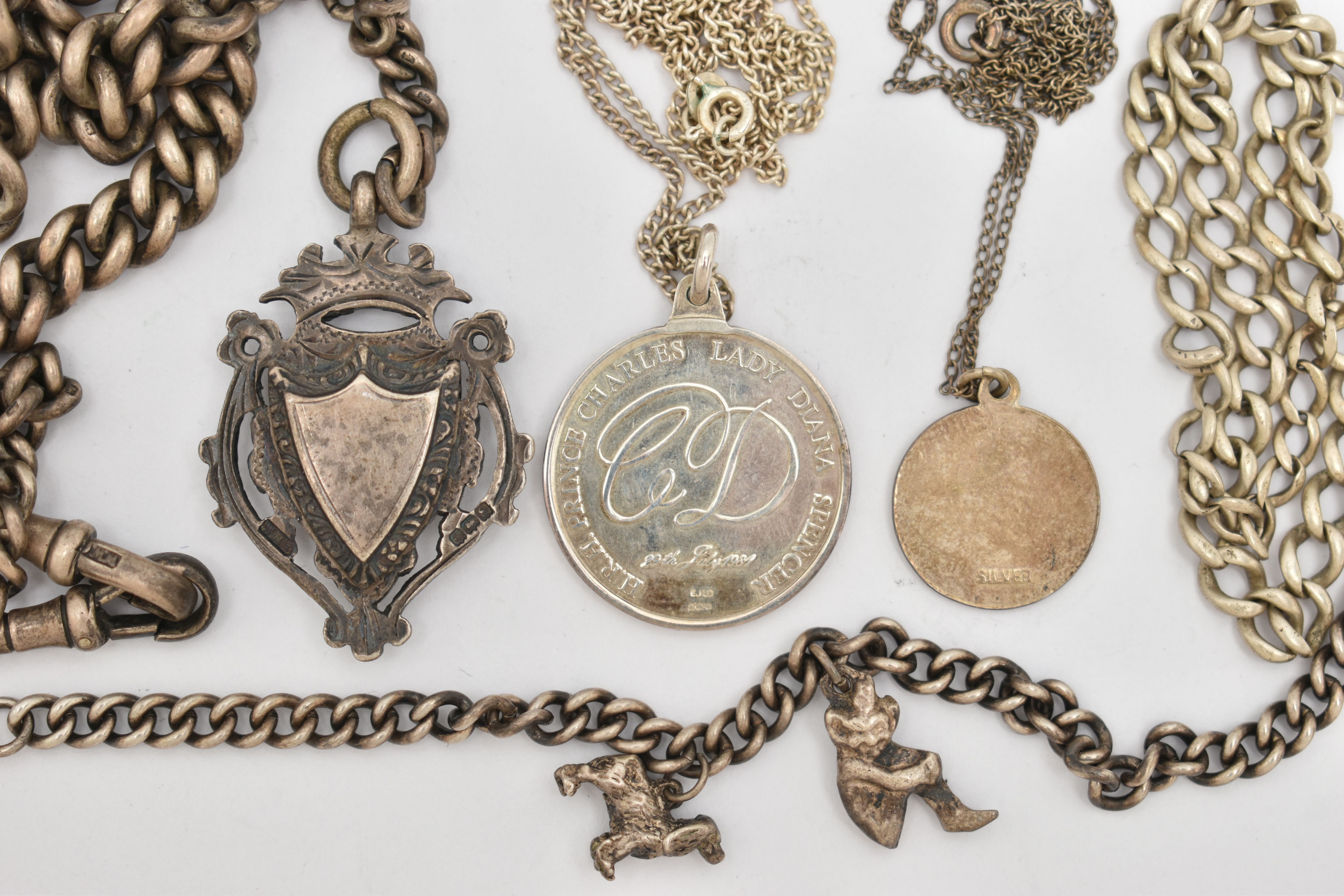 ASSORTED SILVER ITEMS, to include a silver graduated curb link chain, each link stamped with a - Image 2 of 2