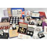A RED BOX OF ROYAL MINT SILVER AND SILVER PROOF COINS TO INCLUDE 17 BRITANNIA COINS (Some with
