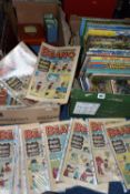 A QUANTITY OF ASSORTED ANNUALS, COMICS, STAMPS AND CIGARETTE CARDS ETC., to include a quantity of
