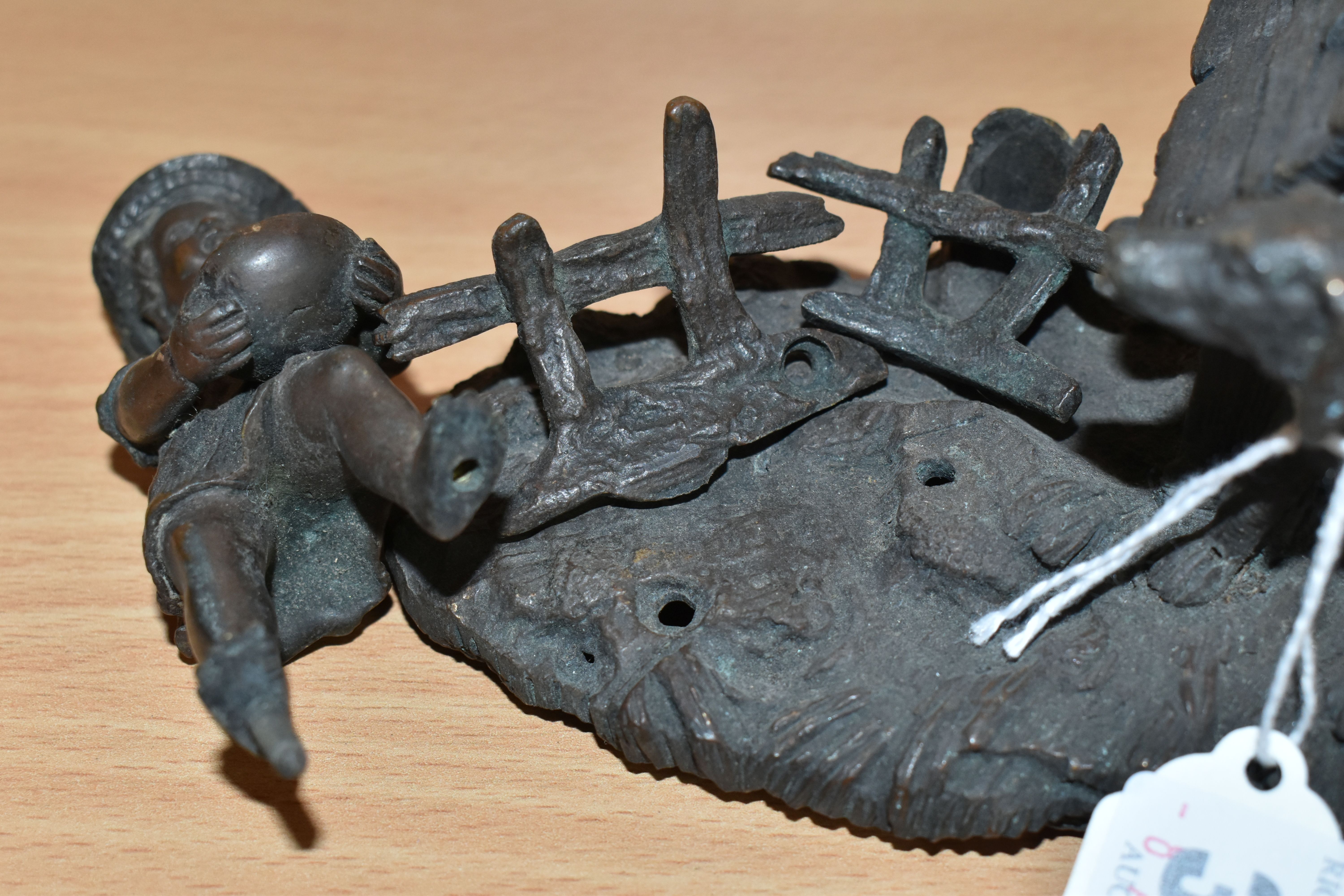 A BRONZE INKWELL, in the form of a dog in a kennel with a small child, unsigned, base width 15.5cm x - Image 6 of 8