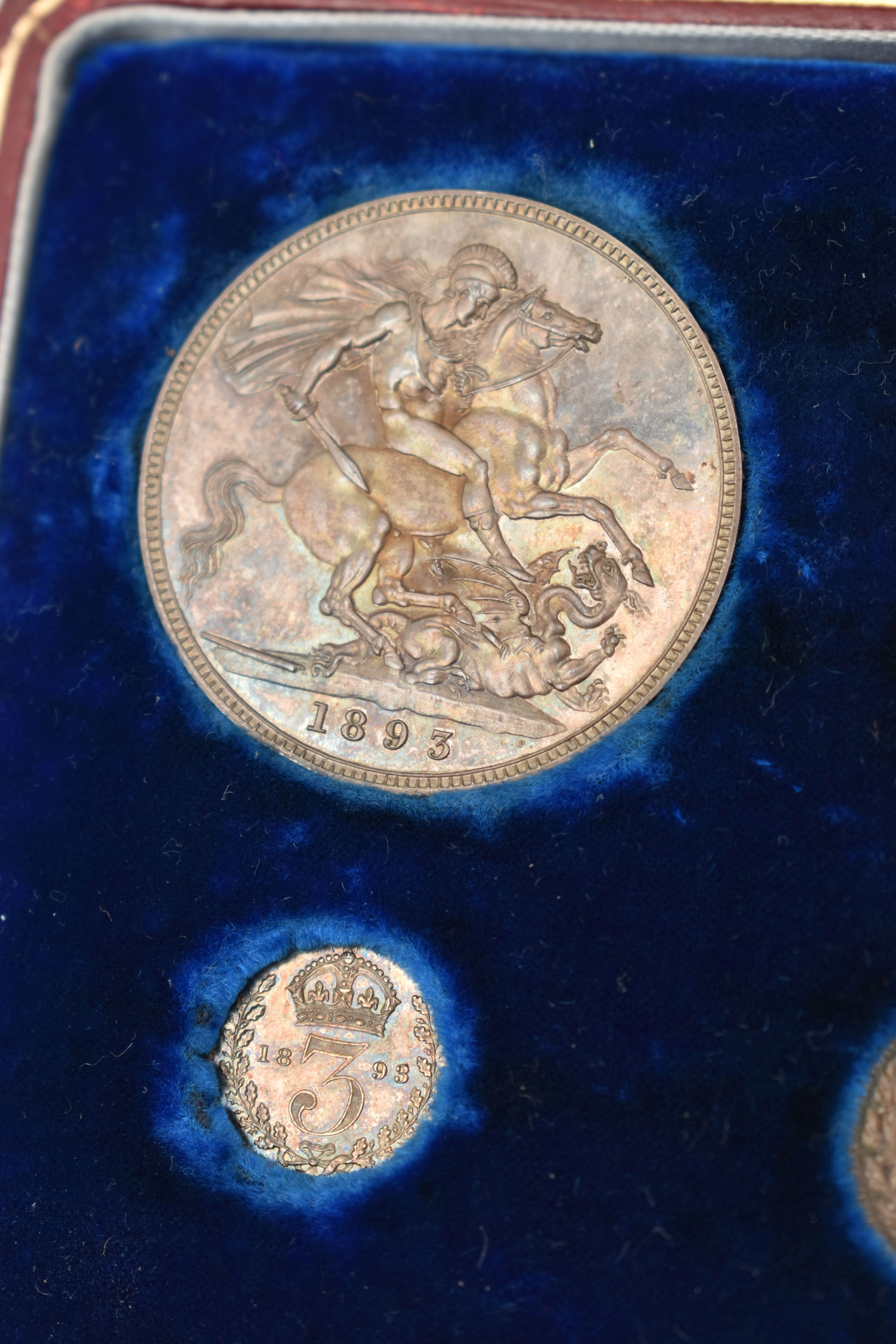 AN ENGLISH CASED 1893 PROOF SET OF COINS, comprising of Crown LV1, Half-crown, Florin, Shilling, - Image 3 of 5