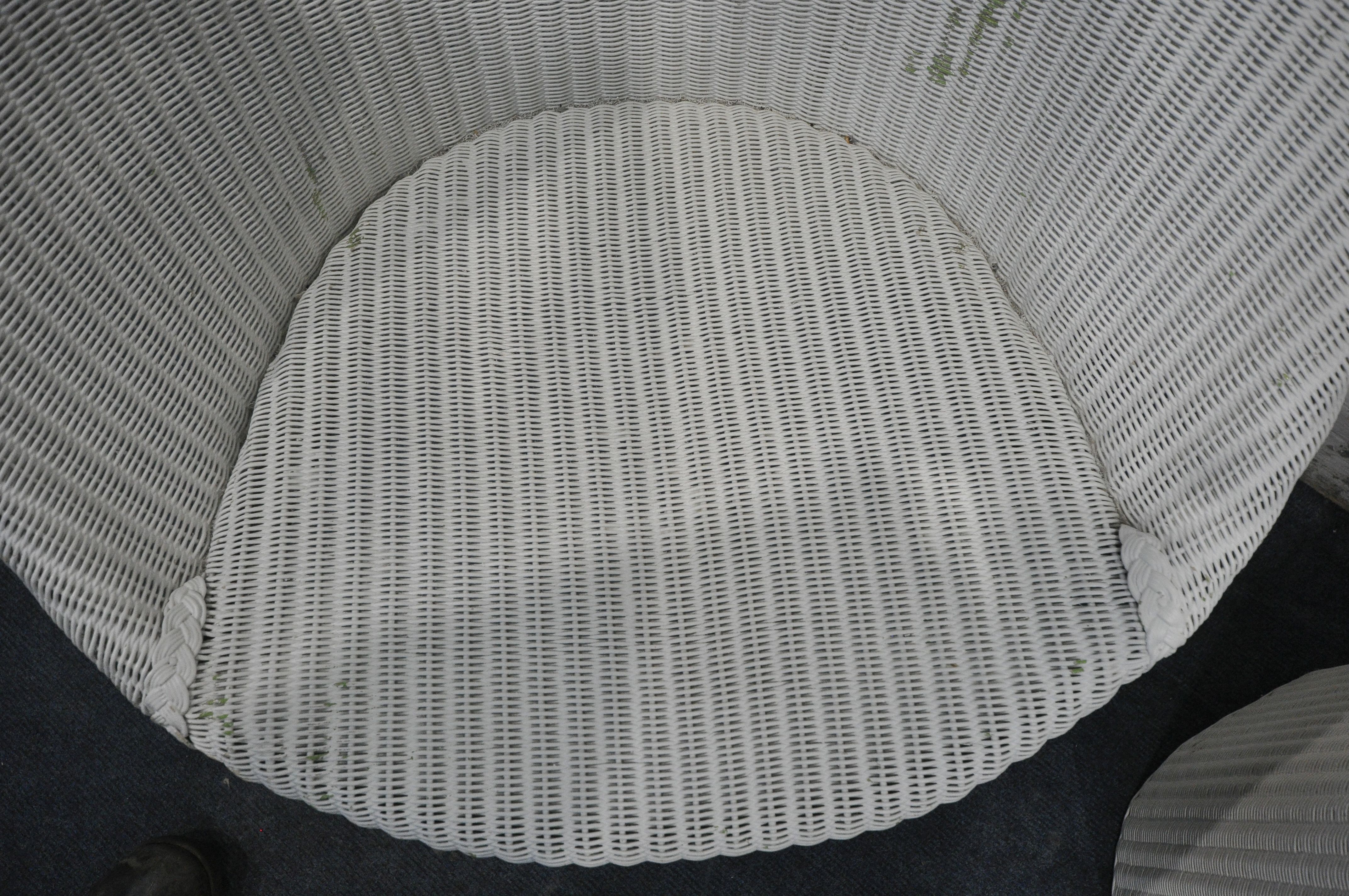 A WHITE PAINTED LLOYD LOOM SATELLITE CHAIR, along with a Lloyd Loom bow front linen basket ( - Image 3 of 5