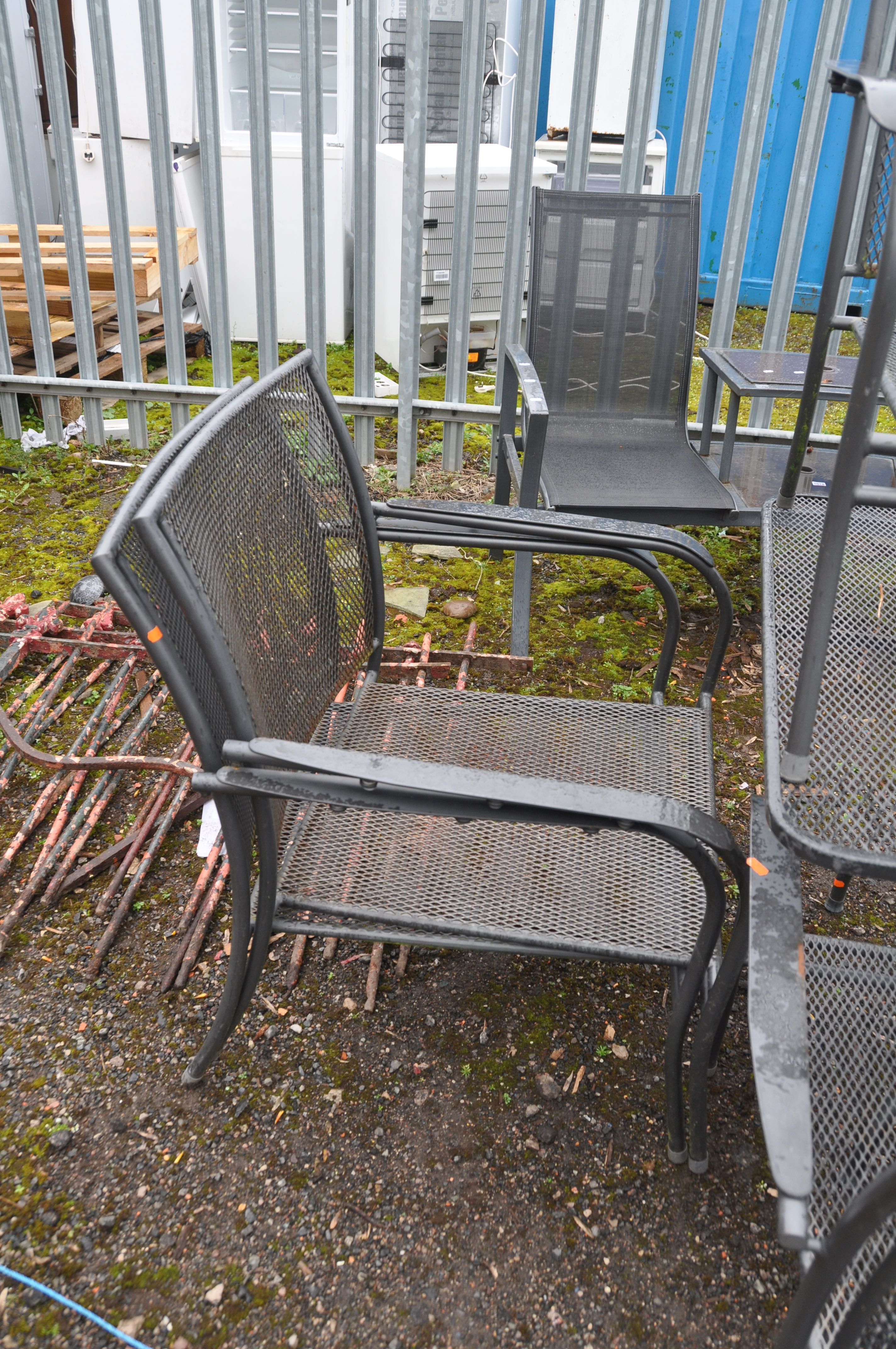 A MODERN STEEL GARDEN TABLE with six matching chair and cushions ( stored inside) table width - Image 2 of 3