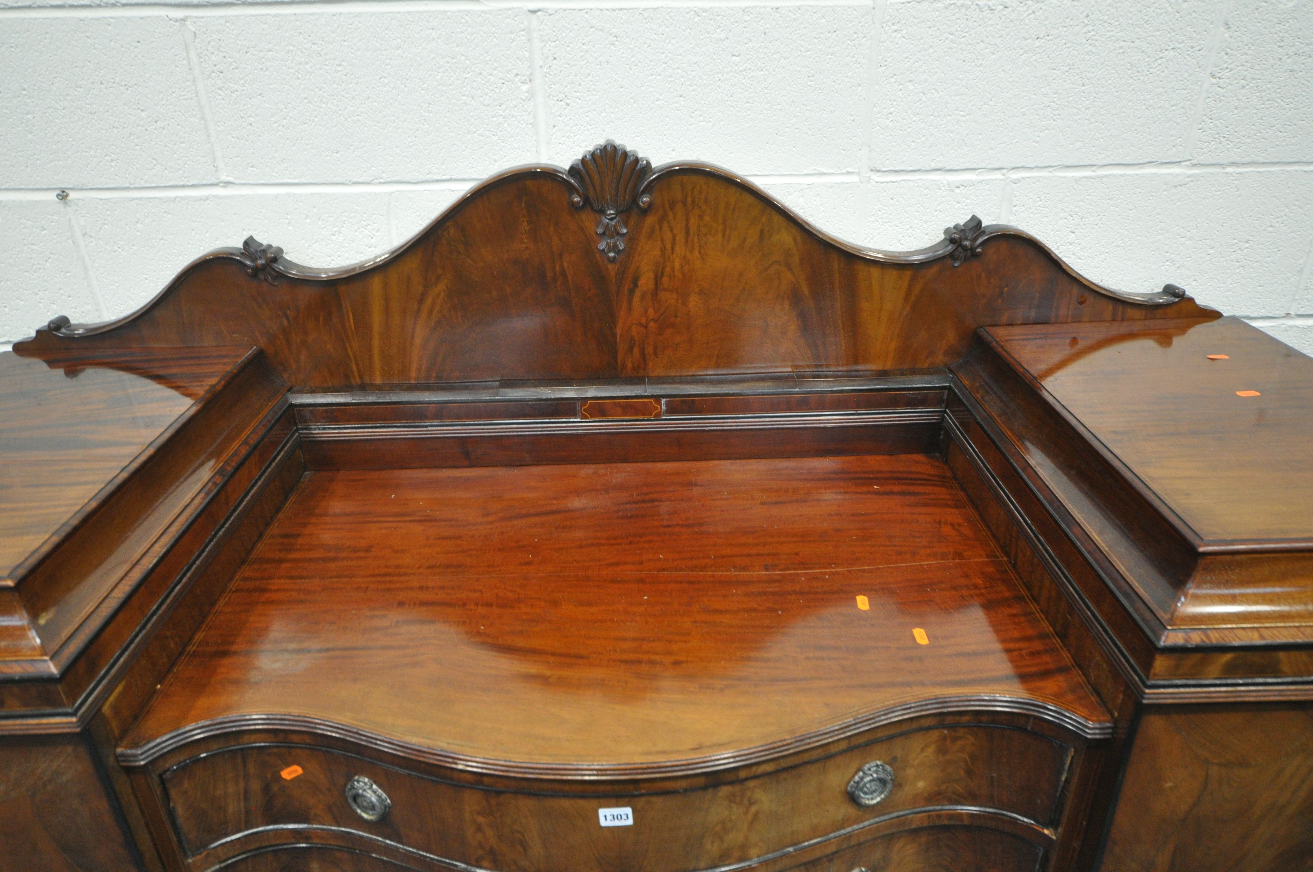 A VICTORIAN MAHOGANY TWIN PEDESTAL SIDEBOARD, with a raised back, two doors flanking two - Image 2 of 5