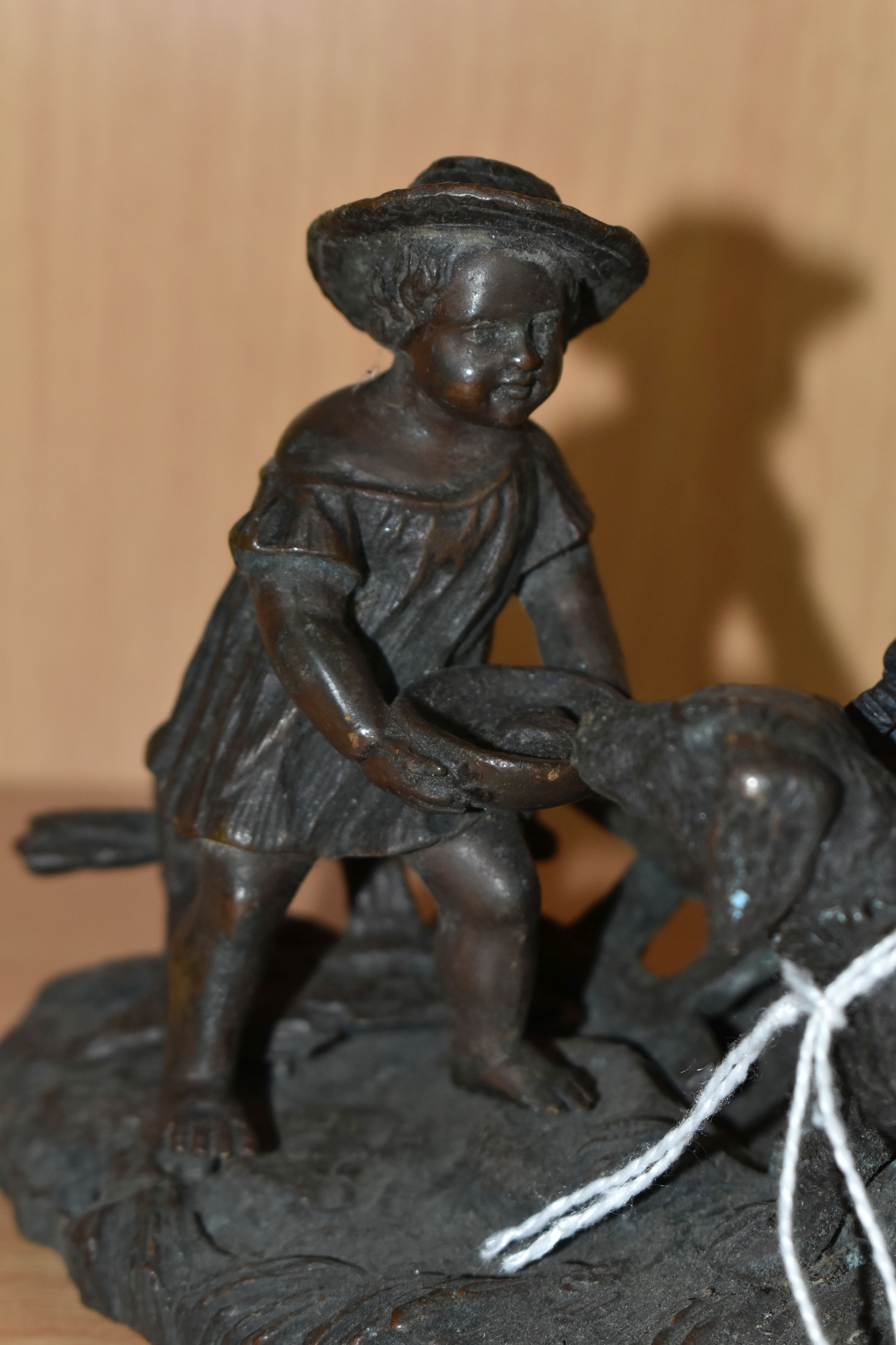 A BRONZE INKWELL, in the form of a dog in a kennel with a small child, unsigned, base width 15.5cm x - Image 7 of 8