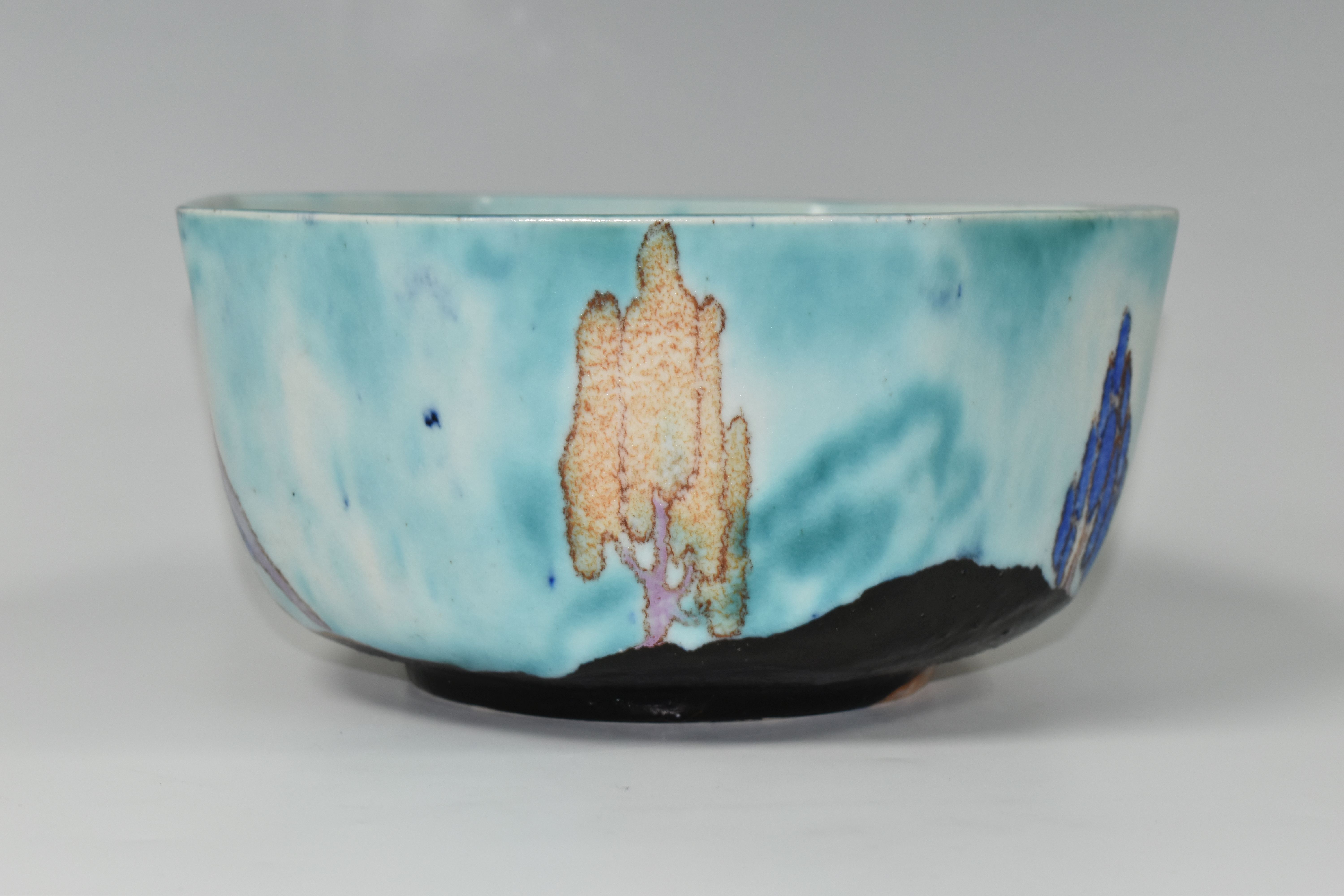 A CLARICE CLIFF INSPIRATION - CAPRICE BOWL, the octagonal bowl decorated with a stylised landscape - Image 3 of 8