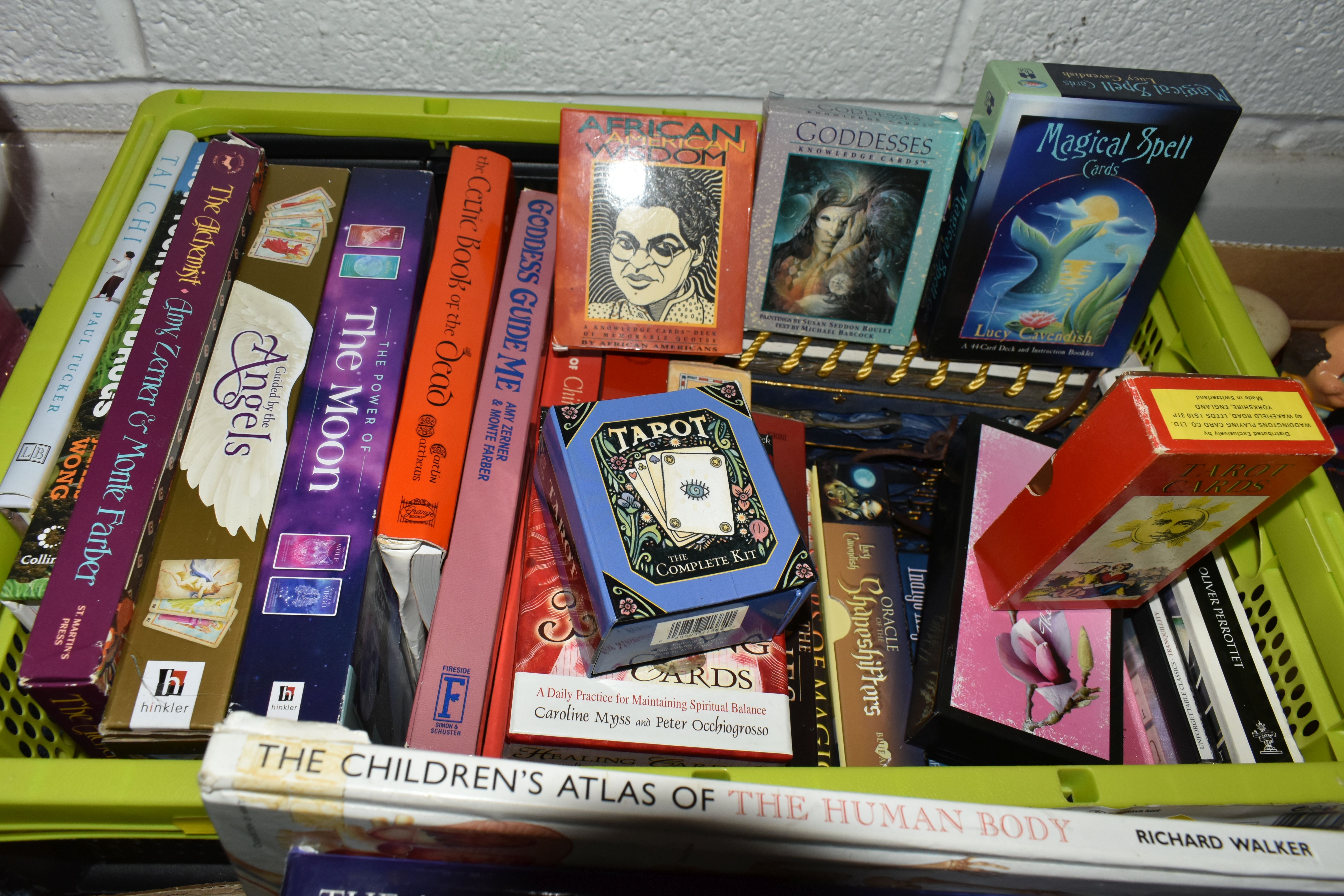 FIVE BOXES OF BOOKS, CRYSTALS AND CANDLES, to include a collection of healing crystals, fossils, - Image 3 of 6