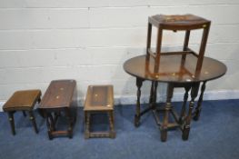 A SELECTION OF 20TH CENTURY OAK FURNITURE, to include an oval barley twist gate leg table, open