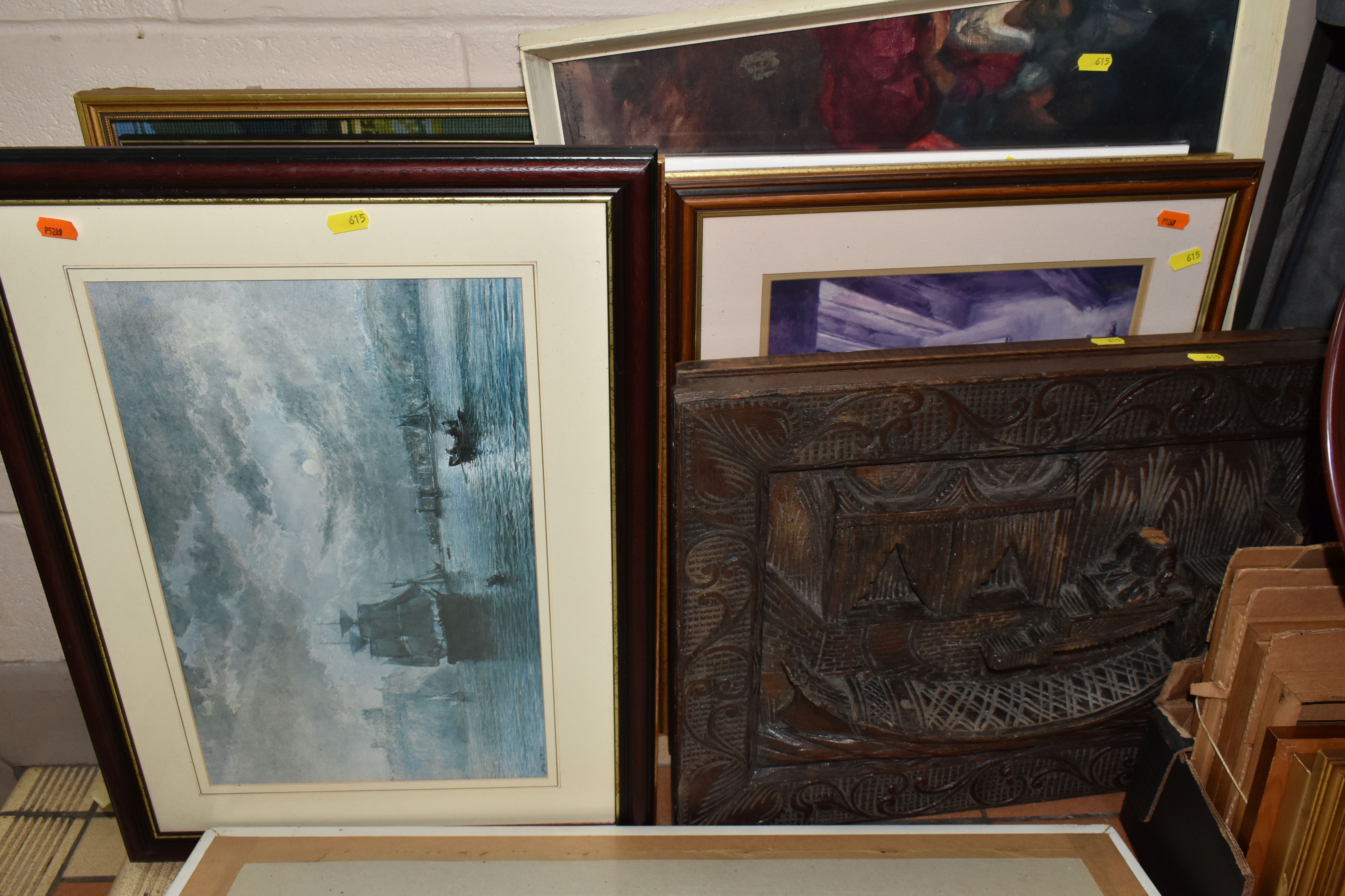 A QUANTITY OF PICTURES, PRINTS AND PICTURE FRAMES ETC, to include a Cornish coastal watercolour - Image 4 of 6