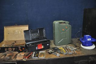 A PLASTIC TOOLBOX AND A SUITCASE CONTAINING AUTOMOTIVE AND HAND TOOLS including spanners by King