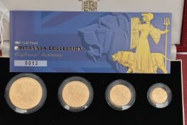 A ROYAL MINT 2001 GOLD PROOF BRITANNIA 4-COIN COLLECTION, One Ounce £100, Half Ounce £50, Quarter