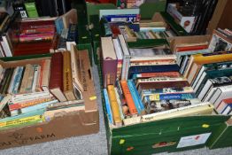 FIVE BOXES OF ASSORTED FICTION AND NON FICTION BOOKS, subjects include antiques and collecting,
