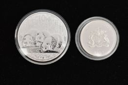 TWO CAPSULATED COINS, to include a 2013 10 yuan Panda coin, approximate diameter including capsule