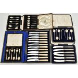 SIX CASED SETS OF CUTLERY, to include two cased sets of silver teaspoons, a cased set of six