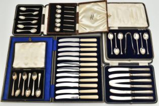SIX CASED SETS OF CUTLERY, to include two cased sets of silver teaspoons, a cased set of six